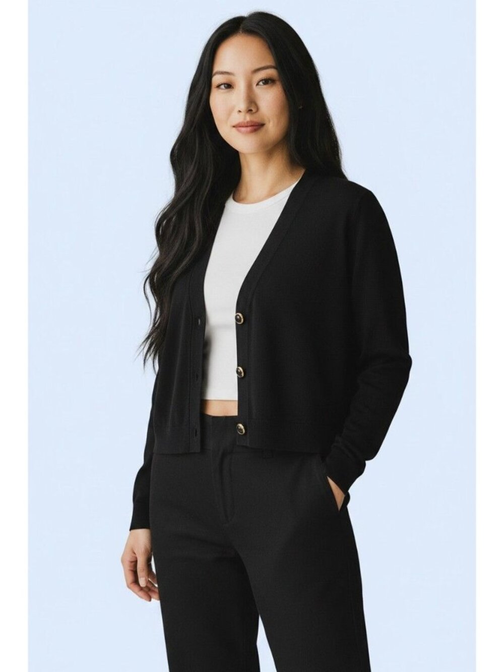 Vintage ST. JOHN separates black with gold black buttons long sleeve Cardigan L